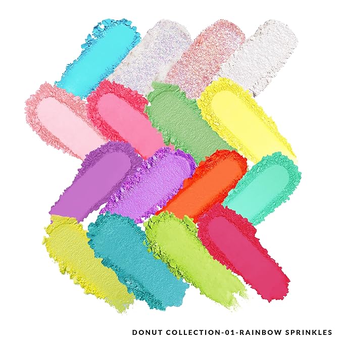 Kimchi Chic Donut Collection Eyeshadow Palette - 16 Matte, Pigment, & Glitter Shadows, Versatile for Day to Night Looks, Cruelty Free, Rainbow Sprinkles