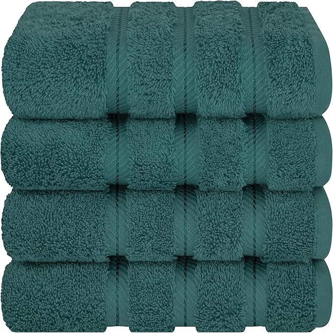 American Soft Linen Luxury Hand Towels for Bathroom, 600 GSM 100% Cotton Turkish 4 Piece Hand Towel Set, 600 GSM Hand Face Towels for Kitchen, Teal Hand Towels
