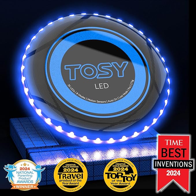 TOSY Flying Disc - 16 Million Colors RGB or 36 LEDs, Extremely Bright, Smart Modes, Camping Essentials for Teens/Kids/Adults/Men/Boys/Girls, Auto Light Up, Rechargeable, Waterproof, 175g