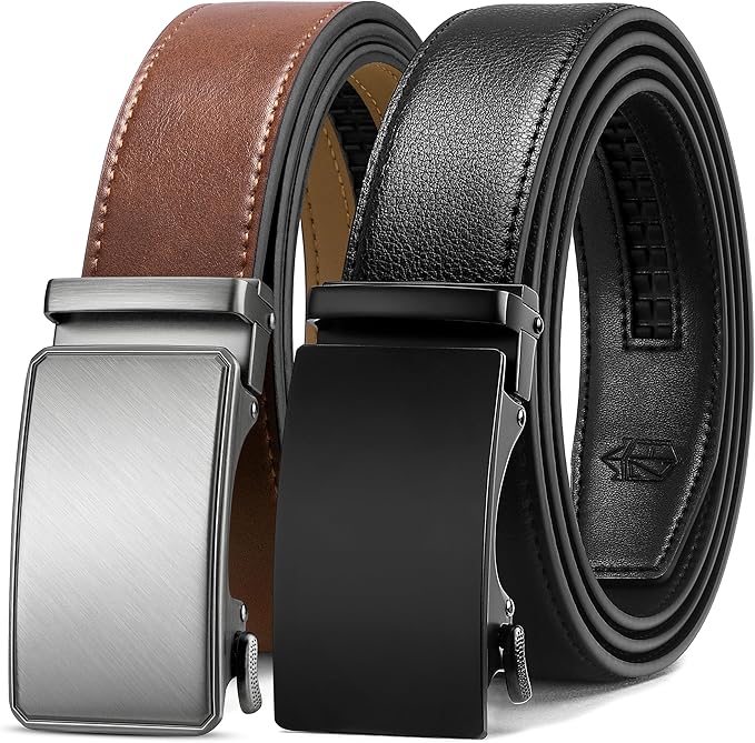 Zitahli Ratchet Belt for Men - 2 Packs Leather Mens belt For Gift Men Dress and Casual,Trim to Fit