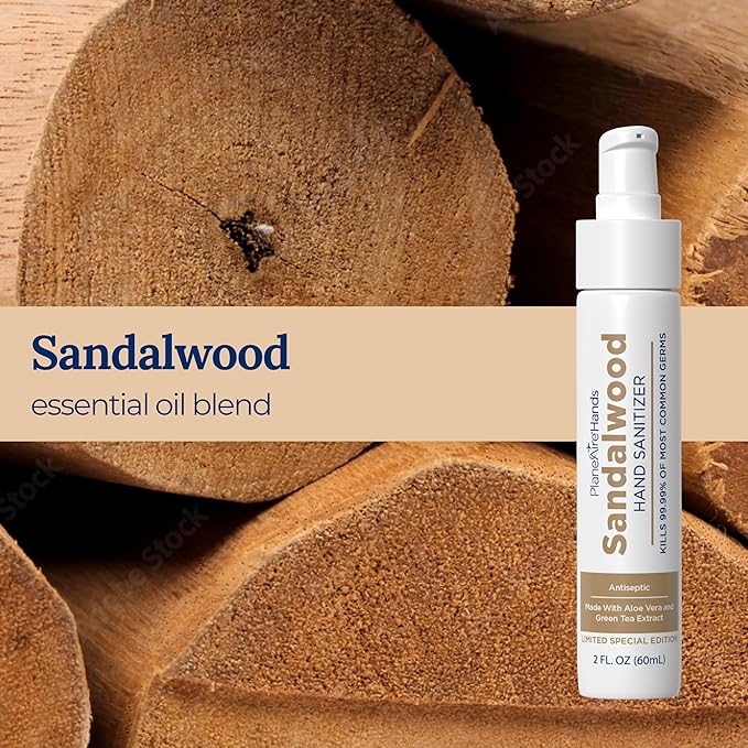 Travel Essentials | Hygiene Kit | Travel Toiletry Kit | Travel Size | Lotion Hand Sanitizer Sandalwood Scent | Surface Wipes | Individual Travel Wipes | Surface Cleaner | Made with Essential Oils