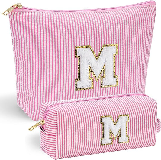 YOOLIFE Mothers Day Gifts for Women Girls- Pink Preppy Makeup Bag Best Friend Birthday Gifts Graduation Teacher Gifts Wedding Gifts Bridesmaid Gifts Daughter Teacher Wife Gifts Teen Girl Gifts M