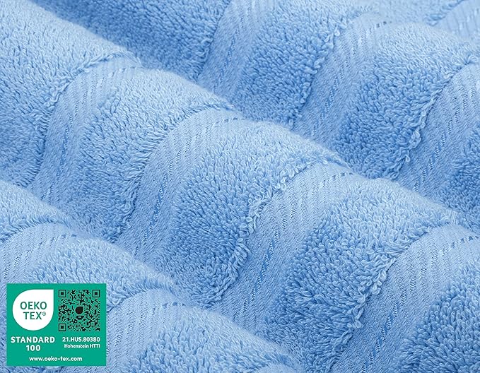 American Soft Linen Luxury 6 Piece Towel Set, 2 Bath Towels 2 Hand Towel 2 Washcloths, 600 GSM 100% Cotton Turkish Towels for Bathroom, Sky Blue Towel Sets