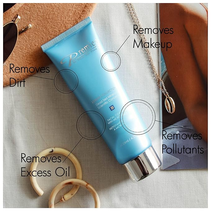 Premier Dead Sea Facial Cleanser with Micro Grains, Luxury collection foaming face wash, daily use skin care, nondrying, anti-aging Skin Care with aloe vera, witch hazel, Dermatologist Tested 4.4fl oz