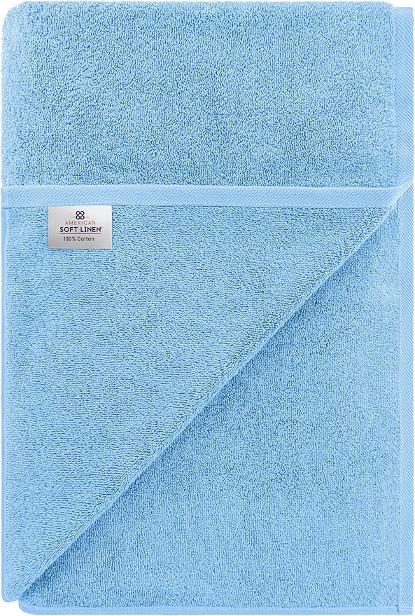American Soft Linen Oversized Bath Sheet 40x80 Extra Large for Bathroom, 600 GSM 100% Cotton Turkish Jumbo Bathsheet Towels for Adults, Sky Blue Bath Sheet