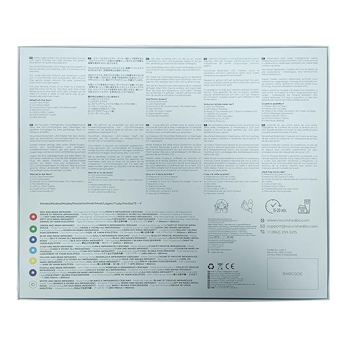 7 Colors LED Face and Neck Mask with Near-Infrared - Blue, Red Light Therapy for Face - 228 LEDs - Skincare Tool for Anti-Aging