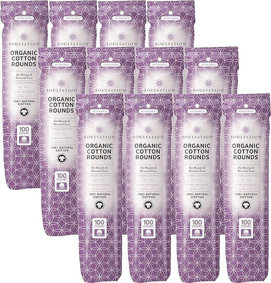 Organic Cotton Rounds, Bulk 1200 Count - Makeup Remover Pads for Face, Lint-Free