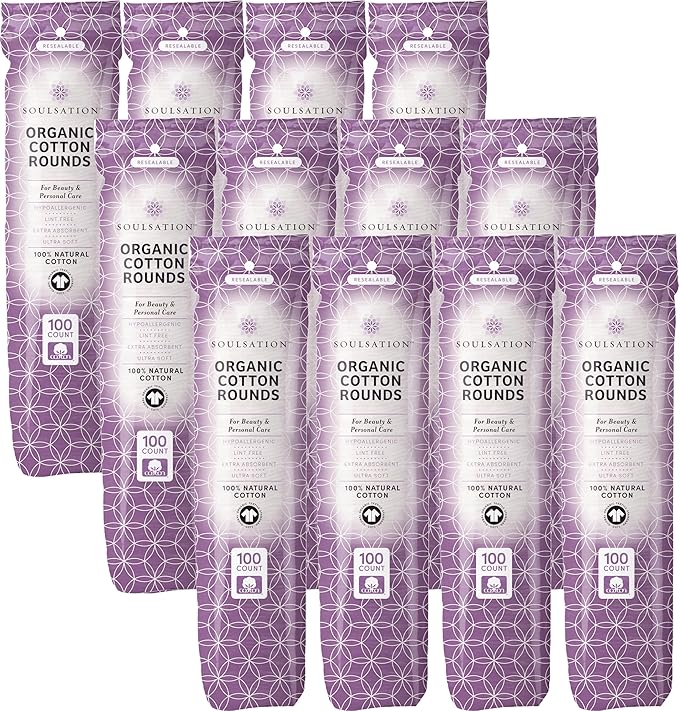 Organic Cotton Rounds, Bulk 1200 Count - Makeup Remover Pads for Face, Lint-Free