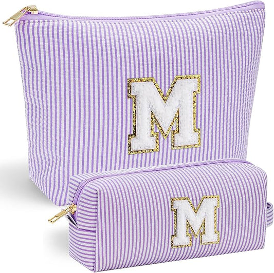 YOOLIFE Purple Cute Travel Makeup Bag - Preppy Makeup Bag Sweet 16 Gifts Sister Girlfriend Gifts Monogram Makeup Bag Make Up Bag Large Cosmetic Bags for Women Friend Birthday Gifts Preppy Stuff M