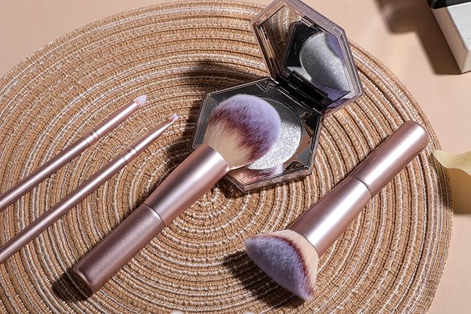 BS-MALL Travel Makeup Brushes Premium Synthetic Foundation Powder Concealers Eye Shadows 7 PCS with Triangle Puff & Storage Bag (Bright pink)