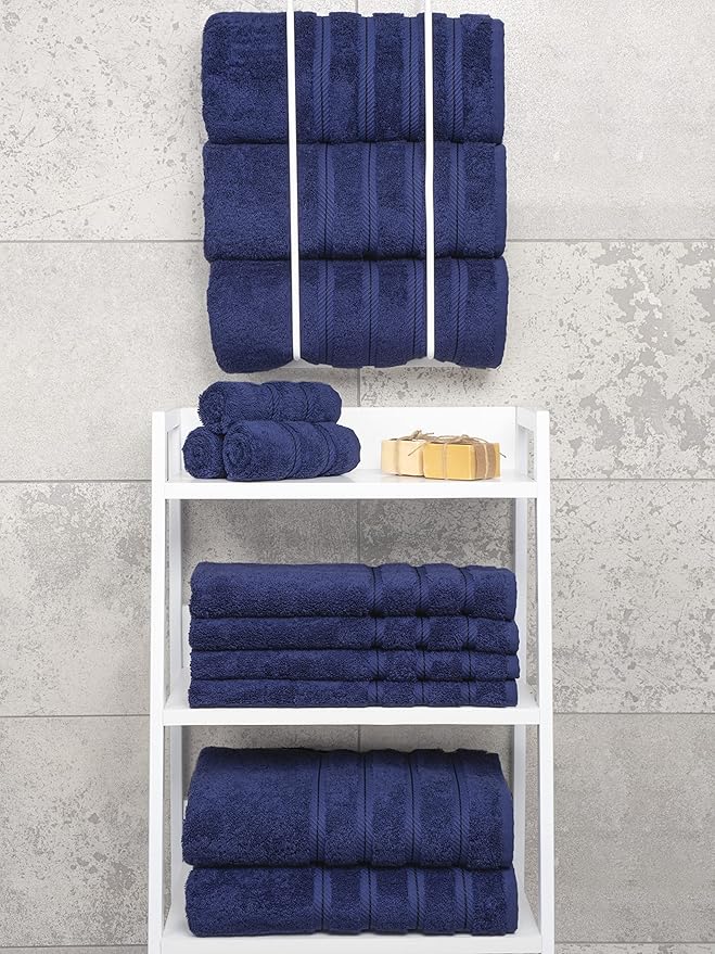 American Soft Linen Luxury 4 Piece Bath Towel Set, 600 GSM 100% Cotton Turkish Bath Towels for Bathroom, 27x54 in Extra Large Bathroom Shower Towels, Navy Blue