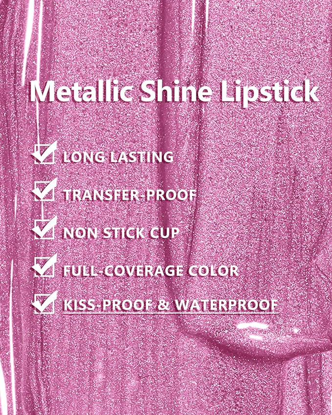 MAKI YIKA Pink Lipstick for Women Metallic Lipsticks Glitter Long Lasting Lipstick No Smudge No Transfer Liquid Lip Gloss (BR012 Paradise)
