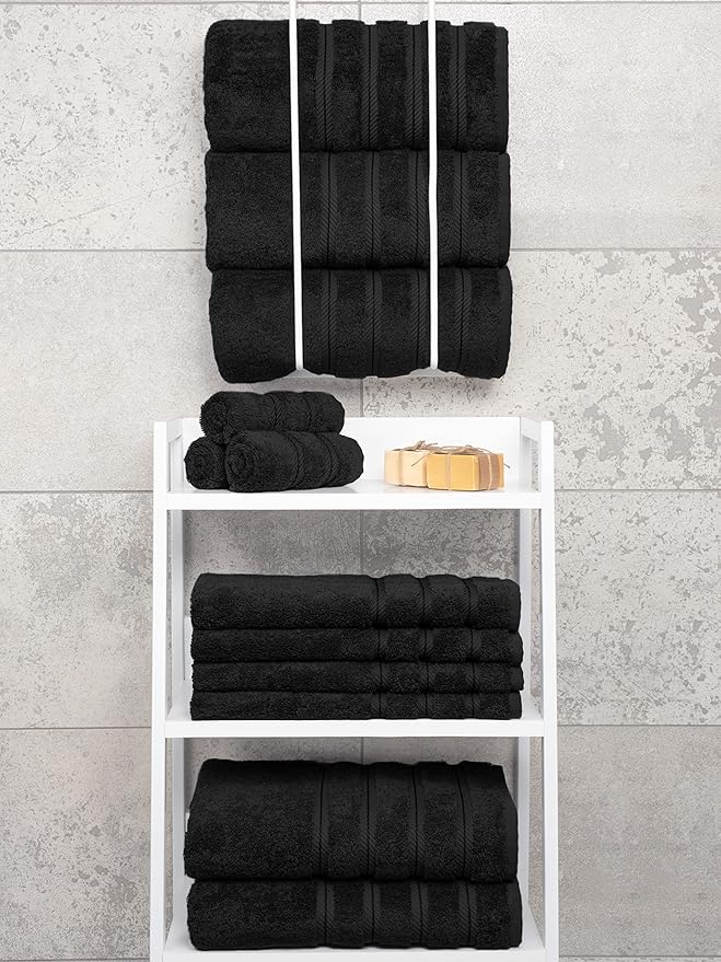 American Soft Linen Luxury 4 Piece Bath Towel Set, 600 GSM 100% Cotton Turkish Bath Towels for Bathroom, 27x54 in Extra Large Bathroom Shower Towels, Black