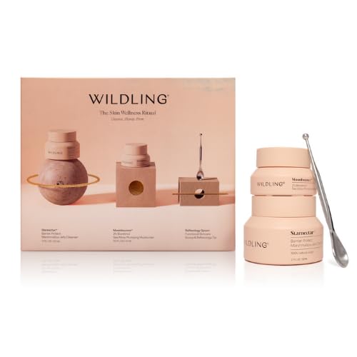 WILDLING The Skin Wellness Ritual Set | Skincare Starter Set | Cleanse + Hydrate | Starnectar Jelly Cleanser 1.7oz + Moonbounce Moisturizer .5oz + Reflexology Spoon | Natural + Cruelty Free