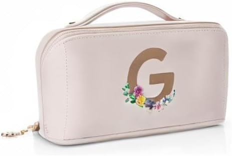 Vlando Bridesmaid Gift,Initial Makeup Bags for Women,Cosmetic Storage Bag with Zipper for Travel Essentials Birthday Wedding for Wife(Letter G)