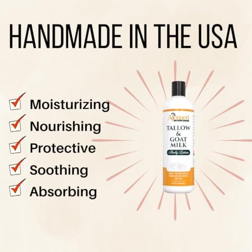 Tallow & Goat Milk Body Lotion for Sensitive Skin, Organic moisturizing Lotion - Soothes Dry skin, Goat Milk face and body Moisturizer - Handmade Tallow for skin cream (12 OZ, Oatmeal & Honey)