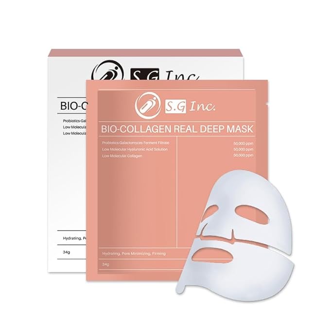 SG Bio- Collagen Real Deep Mask – Overnight Hydrating Collagen Face Masks Skincare| Anti-Wrinkle,Firming,Pore Minimizing,Elasticity Enhancing | Hydrogel Sheet Mask for All Skin Type (34g x 12-Pack)