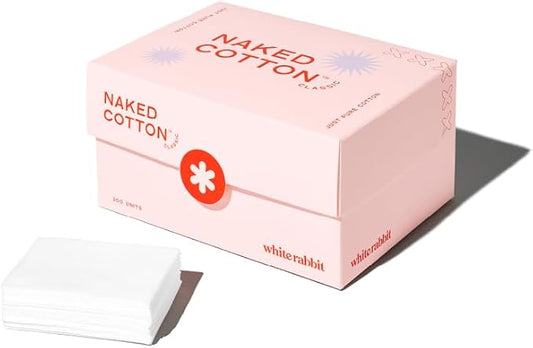 White Rabbit - Naked Cotton Classic - Premium Facial Cotton Pads - for Makeup Remover, Toner, Mask - 100% Cotton, Unbleached, Lint-Free - Extra Soft & Durable - Natural & Cruelty-Free - 200 Count