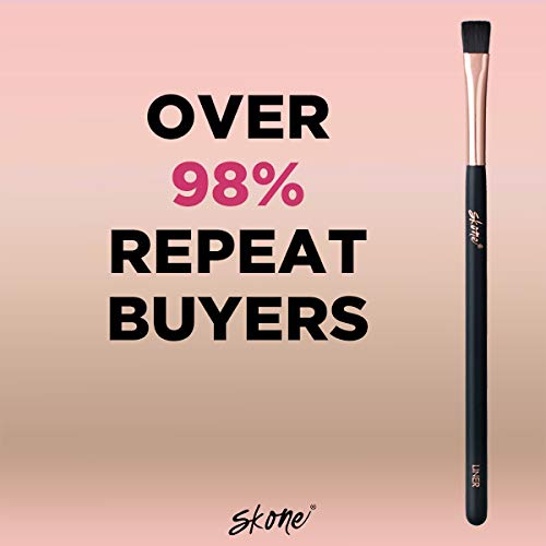 Skone Cosmetics Liner Makeup Brush - Luxe Premium Rose Gold and Synthetic Black Liner Brush Used To Define Eyebrows - Professional Grade Nylon Flat Edge Liner Make Up Brush - Liner Brush for Eyes - Cruelty Free Makeup Brushes