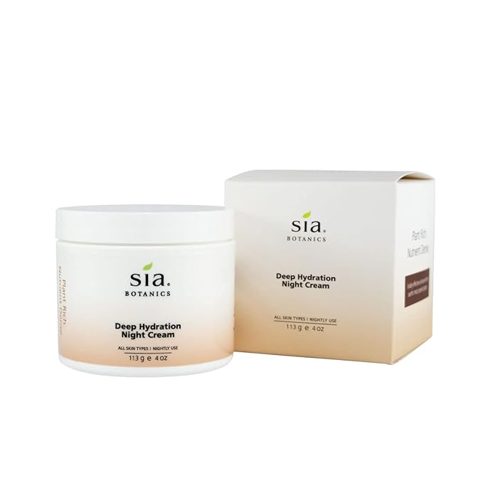 Sia Botanics Deep Hydration Night Face Cream (118ml/4oz Tub) | Facial Moisturizer w/Jojoba, Evening Primrose, Vitamin E | Natural, Clean, Botanical Skincare for Women