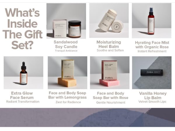 ZAAINA Spa Gift Basket for Women – Luxury Self Care Kit with Face Mist, Glow Serum, Soaps, Lip Balm & Candle – Natural Pampering Care Package for Women – Birthday & Relaxation Spa Basket (Premium Set)