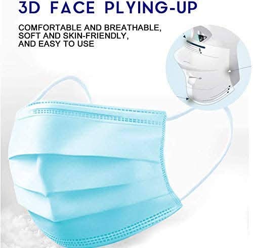 [Pack of 100] Single Use Disposable Face Mask, Effective Filtration, Bulk Pack 3-Ply Masks Facial Cover with Elastic Earloops For Home, Office, School, and Outdoors