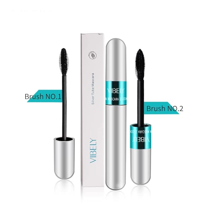 4 Pack VIBELY Mascara 5x Longer Washable, 2 in 1 4D Silk Fiber Lash Mascara, Natural Lengthening and Thickening, No Clumping, Long-lasting