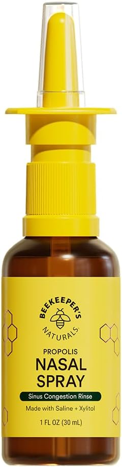 Beekeeper's Naturals Nasal Spray for Adults with Propolis, Xylitol & Saline, Clears Nasal Congestion, Moisturizes Sinus Canal, & Decongest Sinus Cavities, 1 fl oz