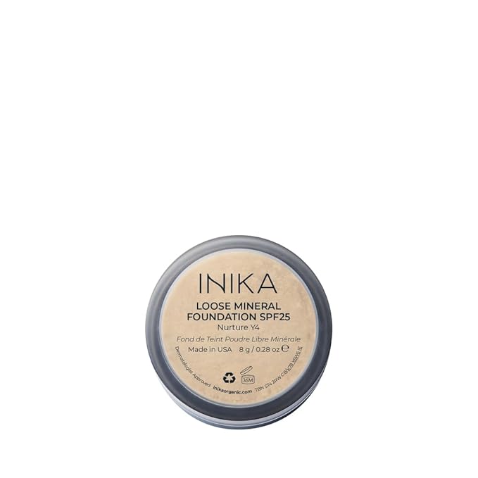 INIKA Organic Mineral Powder Foundation with SPF 25 - Vegan Makeup, Natural Looking, Buildable Coverage, Flawless Radiance & Glow, Blemish Coverage, Cruelty Free, Sustainable Packaging, Nurture, 8g