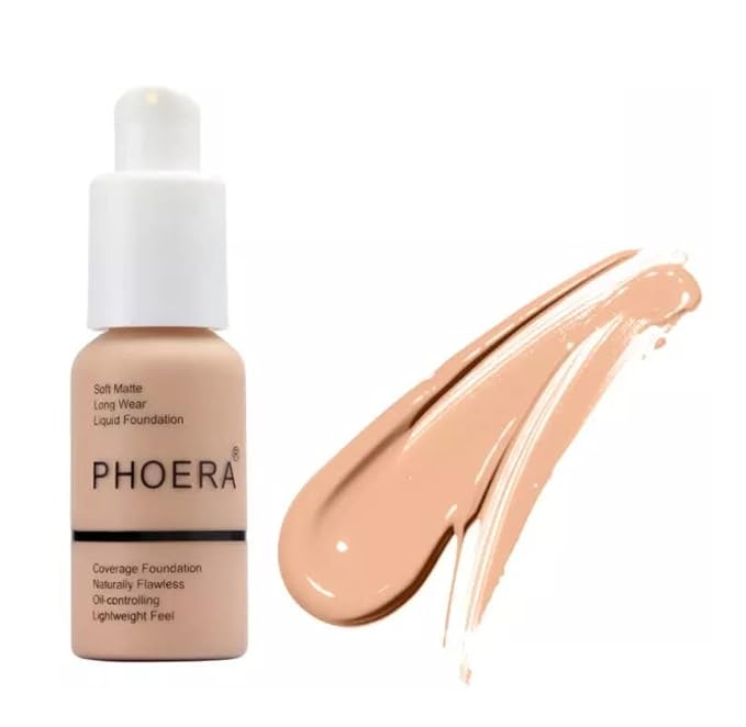 Phoera® Full Coverage Foundation Soft Matte Oil Control Concealer 30ml Flawless Cream Smooth Long Lasting (103 WARM PEACH)