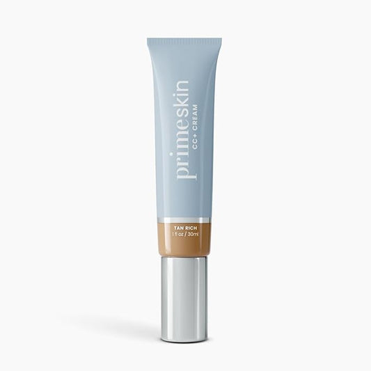 Prime Prometics PrimeSkin CC+ Cream for Mature Women – Liquid-to-Powder Foundation – Blurs Pores & Covers Age Spots – Crease-Free, Hydrating & Soft-Matte Finish for Sensitive Skin (Tan Rich)
