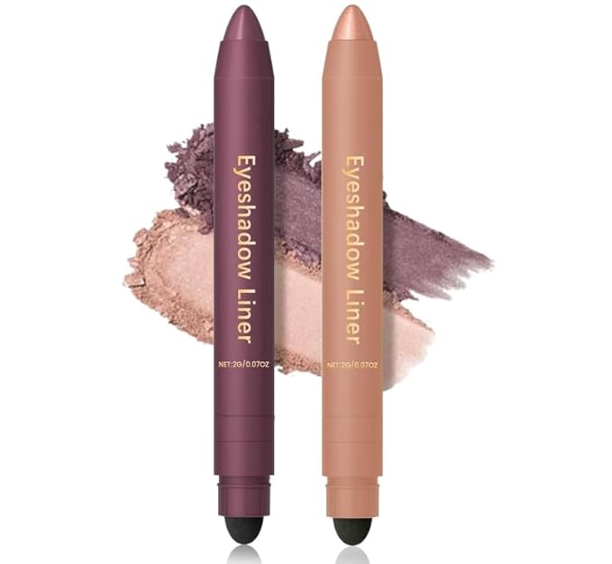 Shadow Liner 2 in 1 Eyeliner Eyeshadow, 2-in-1 Eyeliner & Shadow, shadow Liner Duo Plum, Waterproof Eye Shadow Crayon, Smooth, Easy to Color (Purple + champagne gold