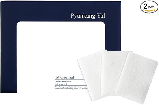 PYUNKANG YUL 1/3 Cotton Pads for Face - 3 Times Higher Absorbency from 1/3rd of Toner Use - Eye Makeup Remover Face Toner pads - Cotton Squares Lint Free Wipes - Facial Cleansing Pads - 2 x 160 pieces