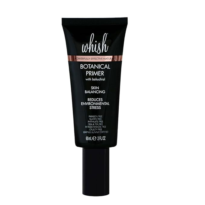 Whish Botanical Primer with Bakuchiol - Minimizes Pores, Wrinkles & Evens Skin Tone With Natural Retinol Alternative - Hydrating Makeup Primer For All Skin Types - Paraben & Sulfate Free - 2 oz