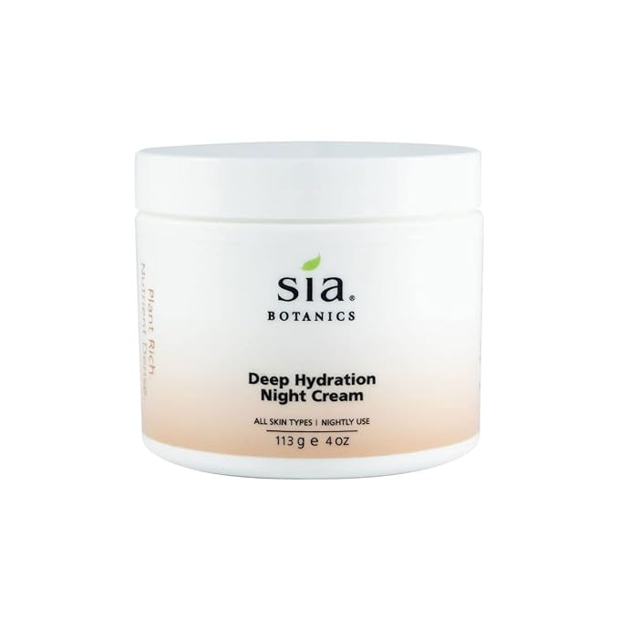 Sia Botanics Deep Hydration Night Face Cream (118ml/4oz Tub) | Facial Moisturizer w/Jojoba, Evening Primrose, Vitamin E | Natural, Clean, Botanical Skincare for Women