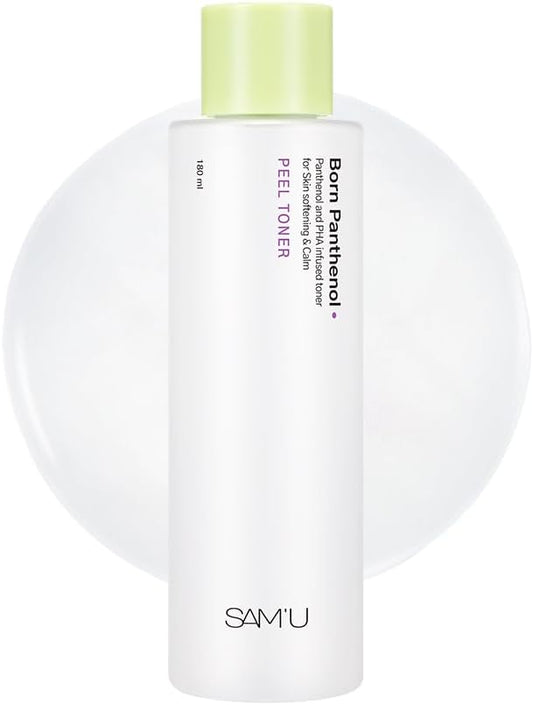 SAM'U Born Panthenol Peel Toner, Instant Hydration with 7 Hyaluronic Acids & Ceramide, Gentle Exfoliating PHA Toner for Women – Korean Skincare for All Skin Types (180ml / 6.08 fl oz)