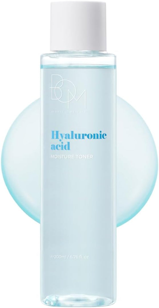 BOM Hyaluronic Acid Moisture Toner 6.76 fl oz, Lightweight Vegan Toner with Vitamins, 72 Hour Hydration Lock, Non Sticky Formula, Hypoallergenic, Sensitive Skin, Korean Skincare
