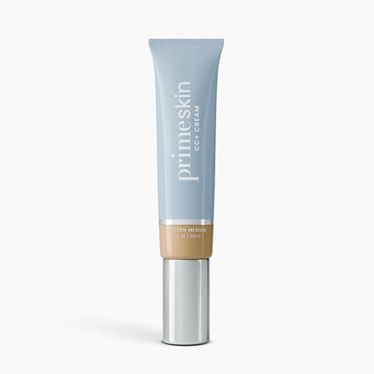 Prime Prometics PrimeSkin CC+ Cream for Mature Women – Liquid-to-Powder Foundation – Blurs Pores & Covers Age Spots – Crease-Free, Hydrating & Soft-Matte Finish for Sensitive Skin (Golden Medium)