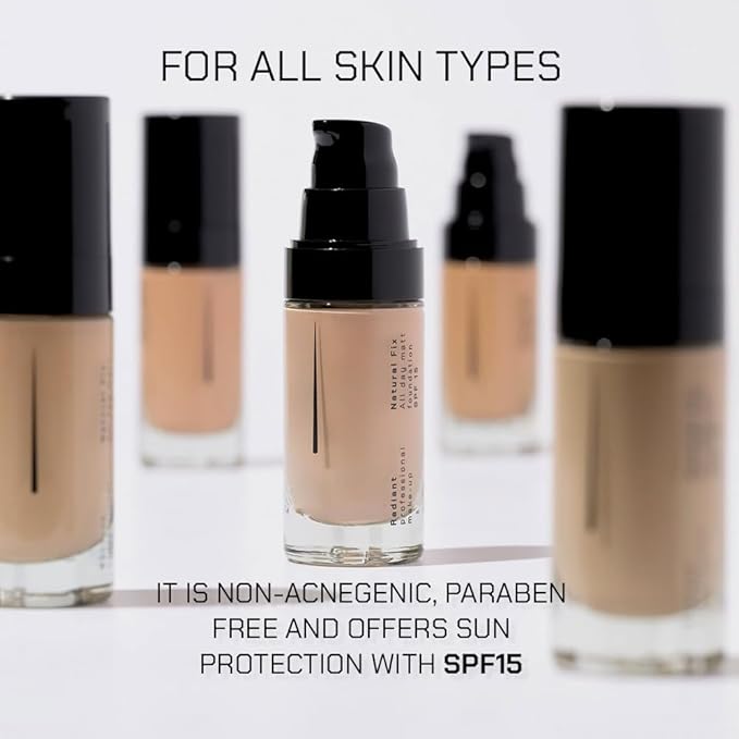 Radiant Professional Natural Fix All Day Matte Cream Foundation - Long Wear High Coverage Face Makeup Foundation With SPF 15 - Oil Free Matte Finish - For All Skin Types-1.01 oz. (00 Alabaster)