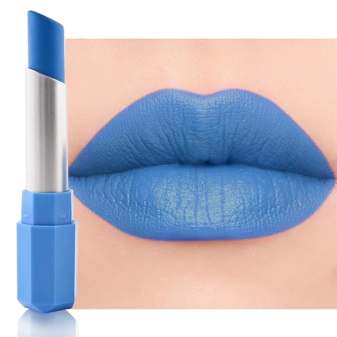 Light Blue Matte Creamy Lipstick for Women, Longwear Lip Gloss Face Paint Stick, Lip Stick Stain Long Lasting Waterproof Easy Application Full Coverage Velvet Gloss for Party Halloween Makeup 16