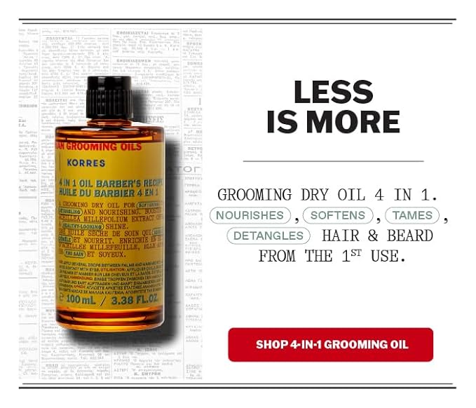 KORRES Athenian Grooming 4-in-1 Men’s Care Oil, Dry Oil for Hair & Beard with Achillea Millefolium, Abyssinian, Almond & Olive Oils, Detangles, Softens, Vegan, Silicone & Paraben Free, 3.38 Fl Oz