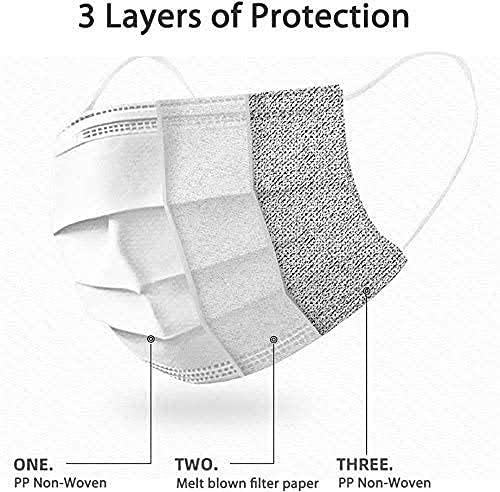 [Pack of 100] Single Use Disposable Face Mask, Effective Filtration, Bulk Pack 3-Ply Masks Facial Cover with Elastic Earloops For Home, Office, School, and Outdoors