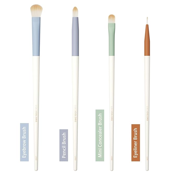 4-pcs Eye Makeup Brush Set with Eyelash Curler-Soft Synthetic Bristles for Precision Application-Includes Eyebrow, Pencil, Mini Concealer & Eyeliner Brushes with Travel Pouch