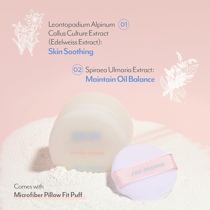 I'M MEME Setting Powder - Skin Pillow | Matte Finish, Skin-Smoothing Effects, Oil-controlling Setting Powder, K-beauty, Translucent, Oily Skin, Blurring, Sebum Absorbing