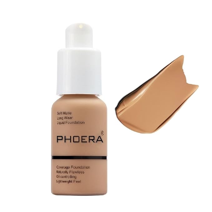 PHOERA Foundation, Flawless Soft Matte Liquid Foundation 24 HR Oil Control Concealer Foundation Makeup. (1 Pcs-105- Sand)