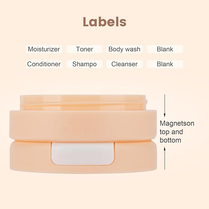 Gemice Travel Containers for Toiletries, Magnetic Travel Containers, TSA Approved Cream Jars with Toiletry Bag, Leak-proof Small 1oz Capsules Set with Multiple Labels for Organization (4 Pack)