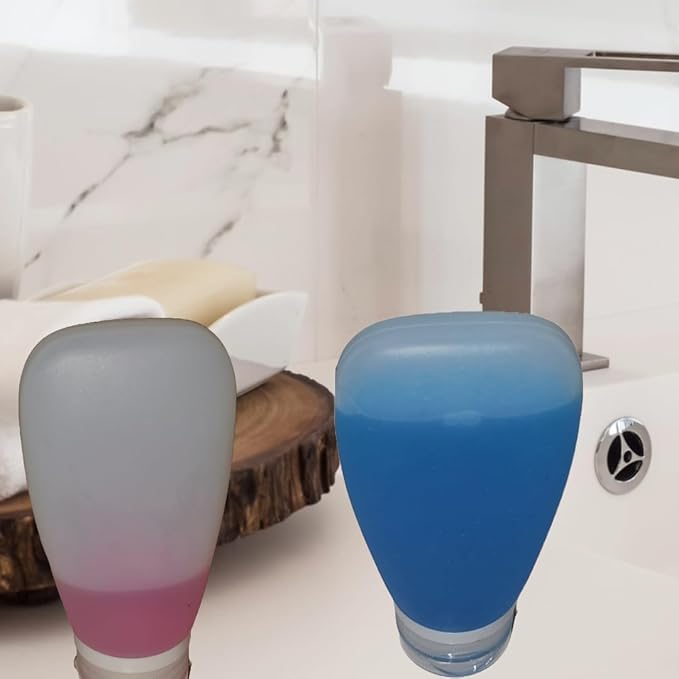 Travel Bottles for Toiletries, TSA Approved 3oz Leak Proof Silicone Soft Refillable Squeeze Travel Size Containers BPA Free for Cleansers, Lotions, Shampoo, Conditioner 3pk (Clear)