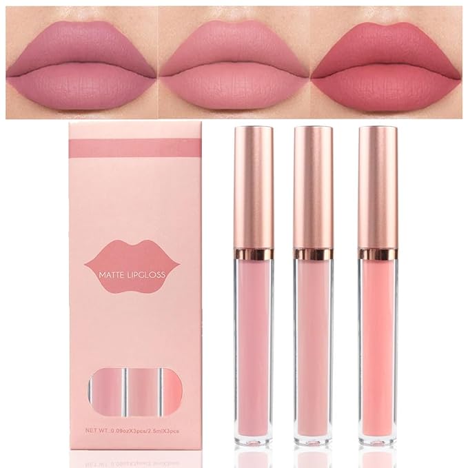 AMY'S DIARY Matte Plum Liquid Lipstick 3Pcs Sets,24-hour Lipstick Dark Deep Maroon Purple Brown Plum Red Lip Stain 24 Smudge Waterproof for Women (A#)