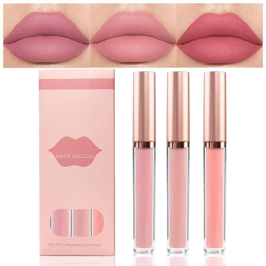 AMY'S DIARY Matte Plum Liquid Lipstick 3Pcs Sets,24-hour Lipstick Dark Deep Maroon Purple Brown Plum Red Lip Stain 24 Smudge Waterproof for Women (A#)