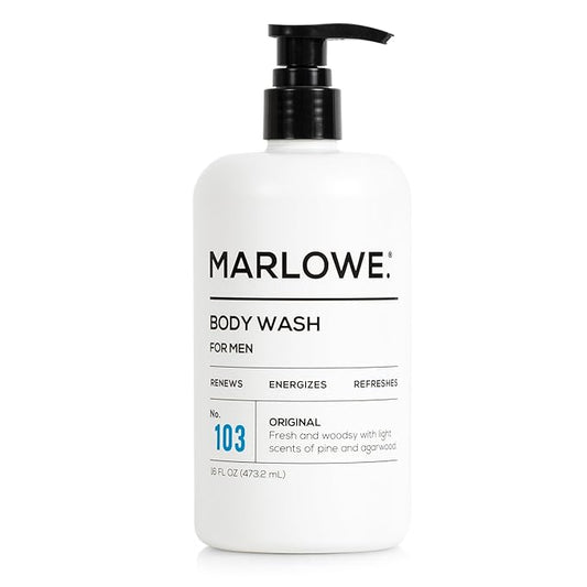 MARLOWE. No. 103 Body Wash 16 oz Pump, Original, Energizing & Refreshing Shower Gel with Willow Bark & Green Tea Extracts, Cleanses, Moisturizes, Smooths & Nourishes, Fresh Pine & Agarwood Scent